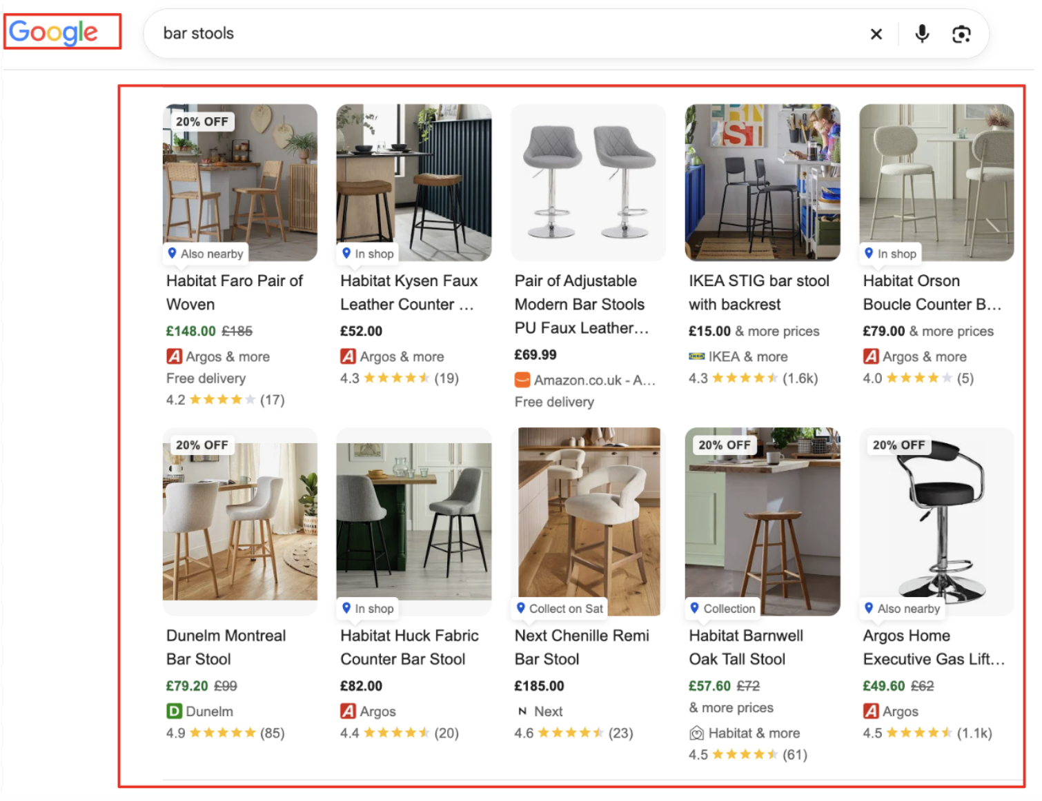 Merchant Visibility - product placements in Google organic.