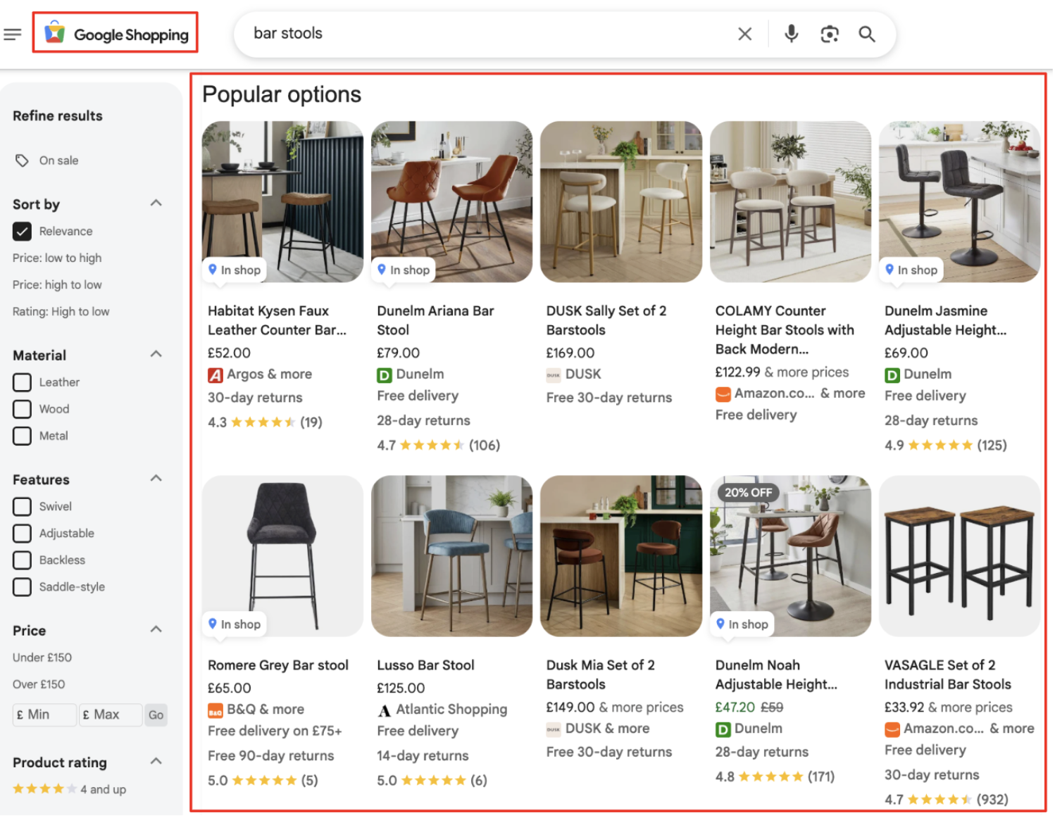 Merchant Visibility - product placements in Google Shopping.