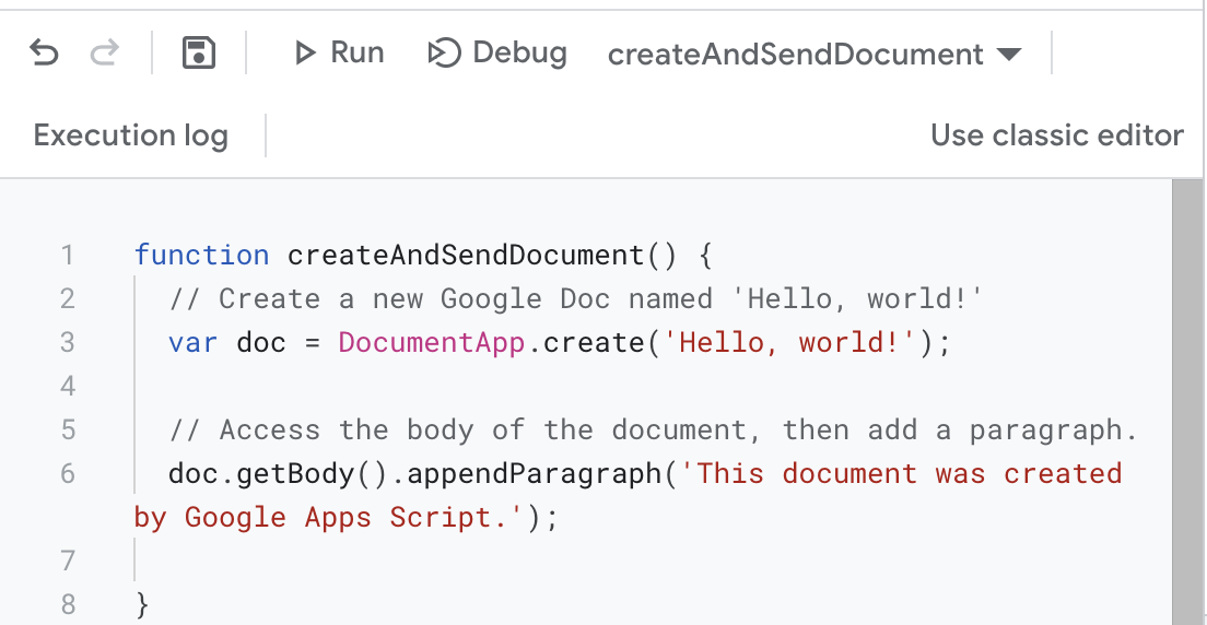 App Script console
