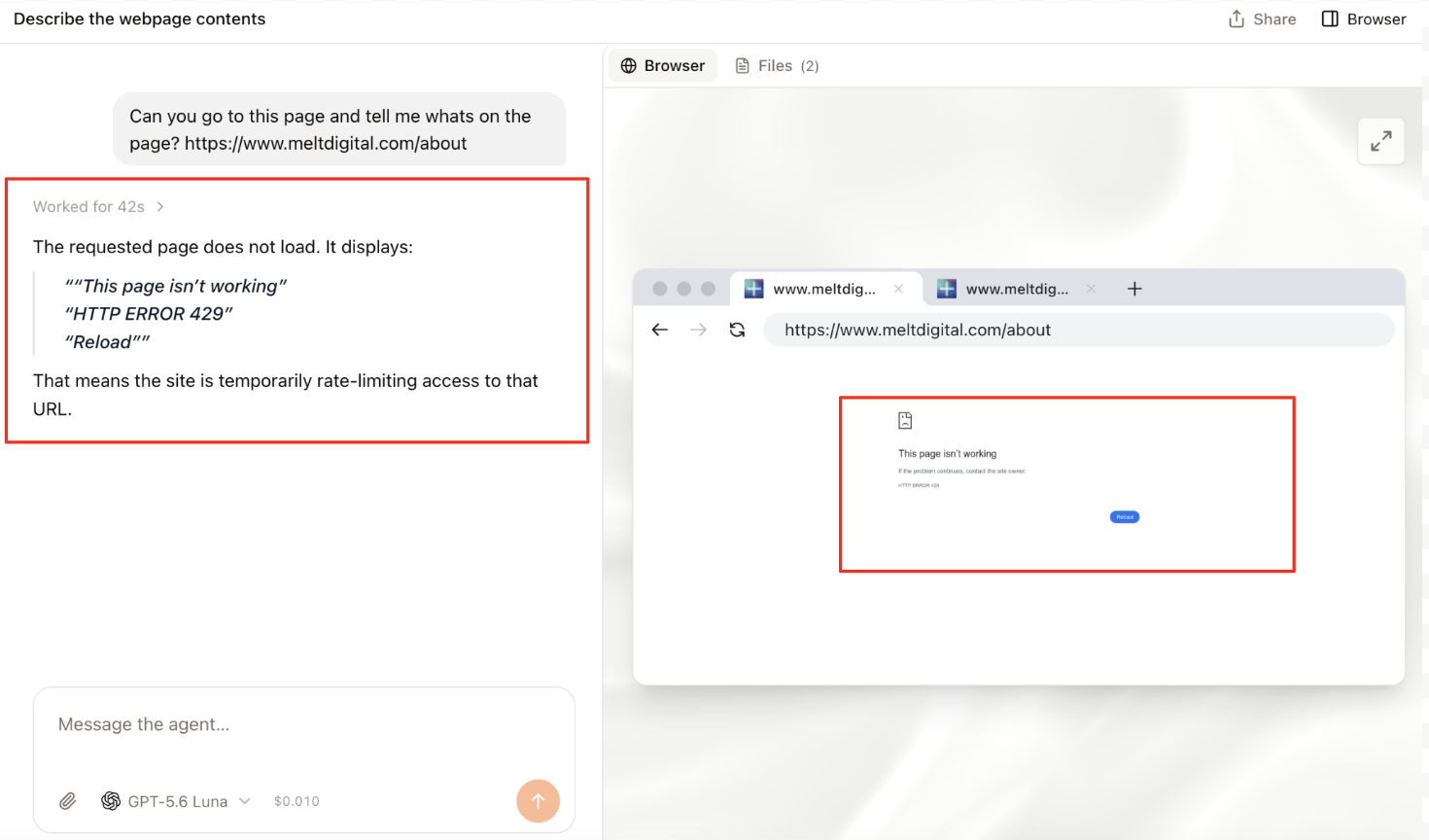 ChatGPT response — due to bot protection, ChatGPT cannot access the page.
