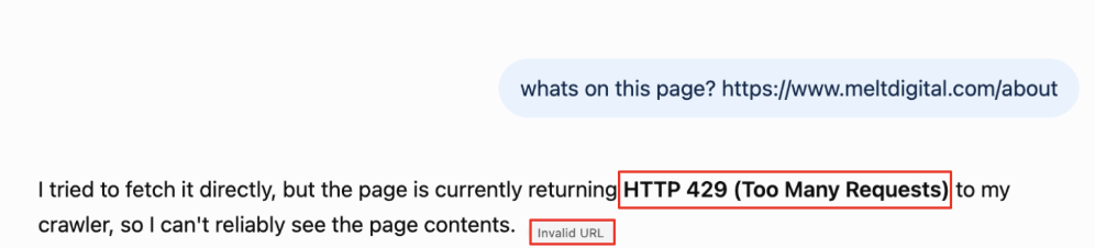 ChatGPT response — due to bot protection, ChatGPT cannot access the page.